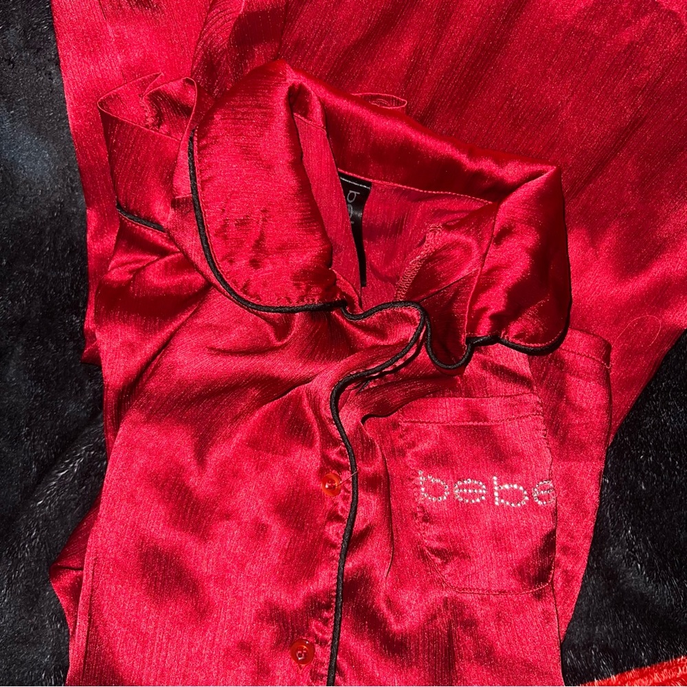 Bebe Red Satin Sleepwear with Black Trim